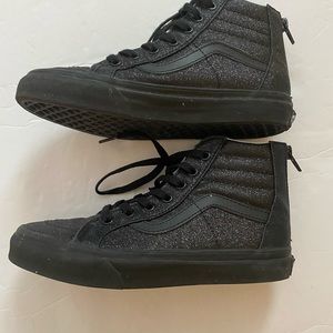 Vans off the Wall black glitter high top athletic shoes zip back S3